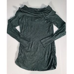 Maurices Tunic Top Off Shoulder‎ Ruched Long Sleeve Green Medium